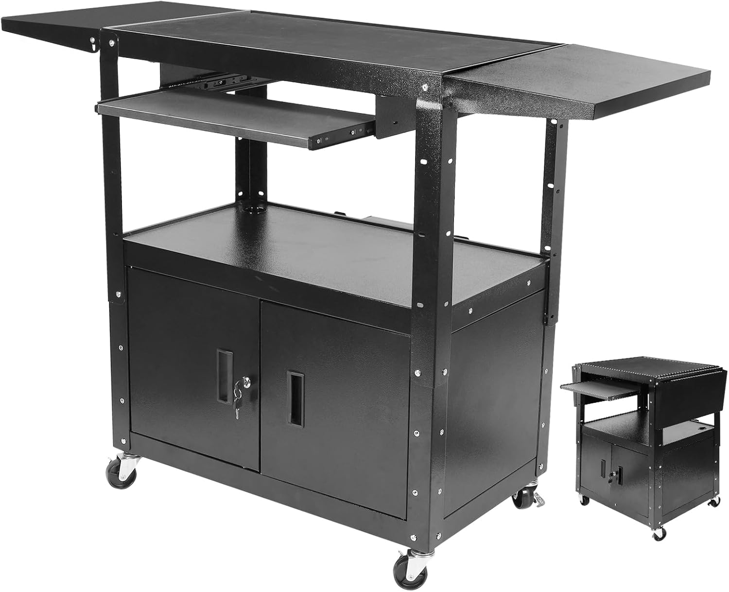 Generic Mobile AV Cart with Locking Cabinet Projector Cart with Pullout Keyboard Tray & Cord Management for Computer Laptop Projector Printer