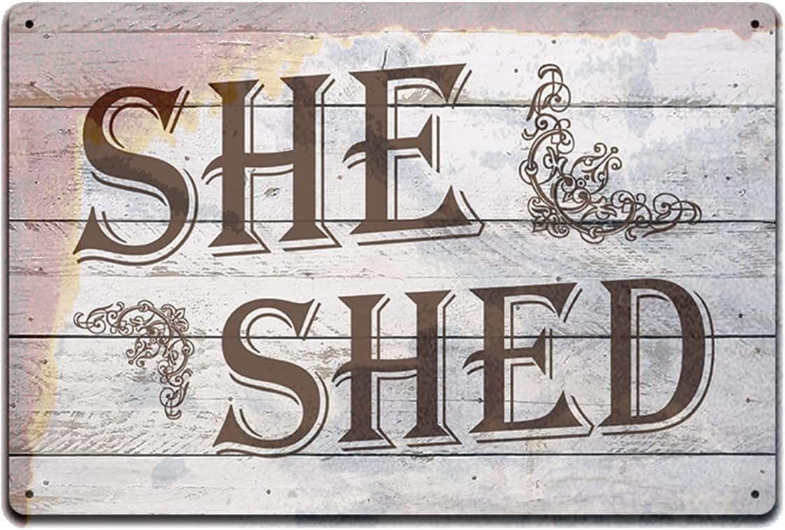 NWPNLXEA Retro Girl Cave Metal Tin Sign She Shed Vintage Plaque for Entryway Mudroom Hallway Laundry Room Utility Room 8 X 12 inch