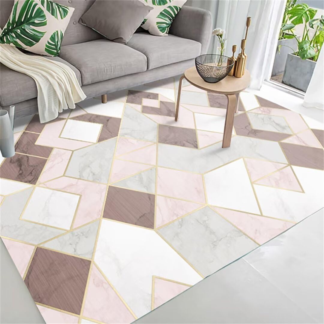 Tapis chambre fille ado rose lavable à poils courts géométrique 160x230