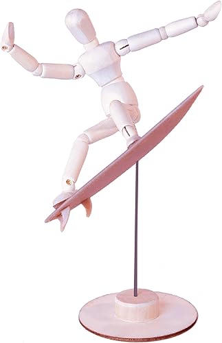 CRAFTED INGENUITY støkOLO - Posable Surf Art 55 Wooden Figure Nautical Home Decor Surfer Statue Gift with Realistic Surfboard for Living Room