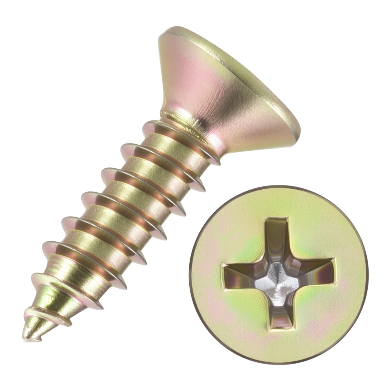 Kozelo 100pcs Phillips Flat Head Wood Screws - [#6x1/2"] Carbon Steel Countersunk Self Tapping Screws for Furniture Assembly, Interior Trim, Outdoor Construction, Color — image 1