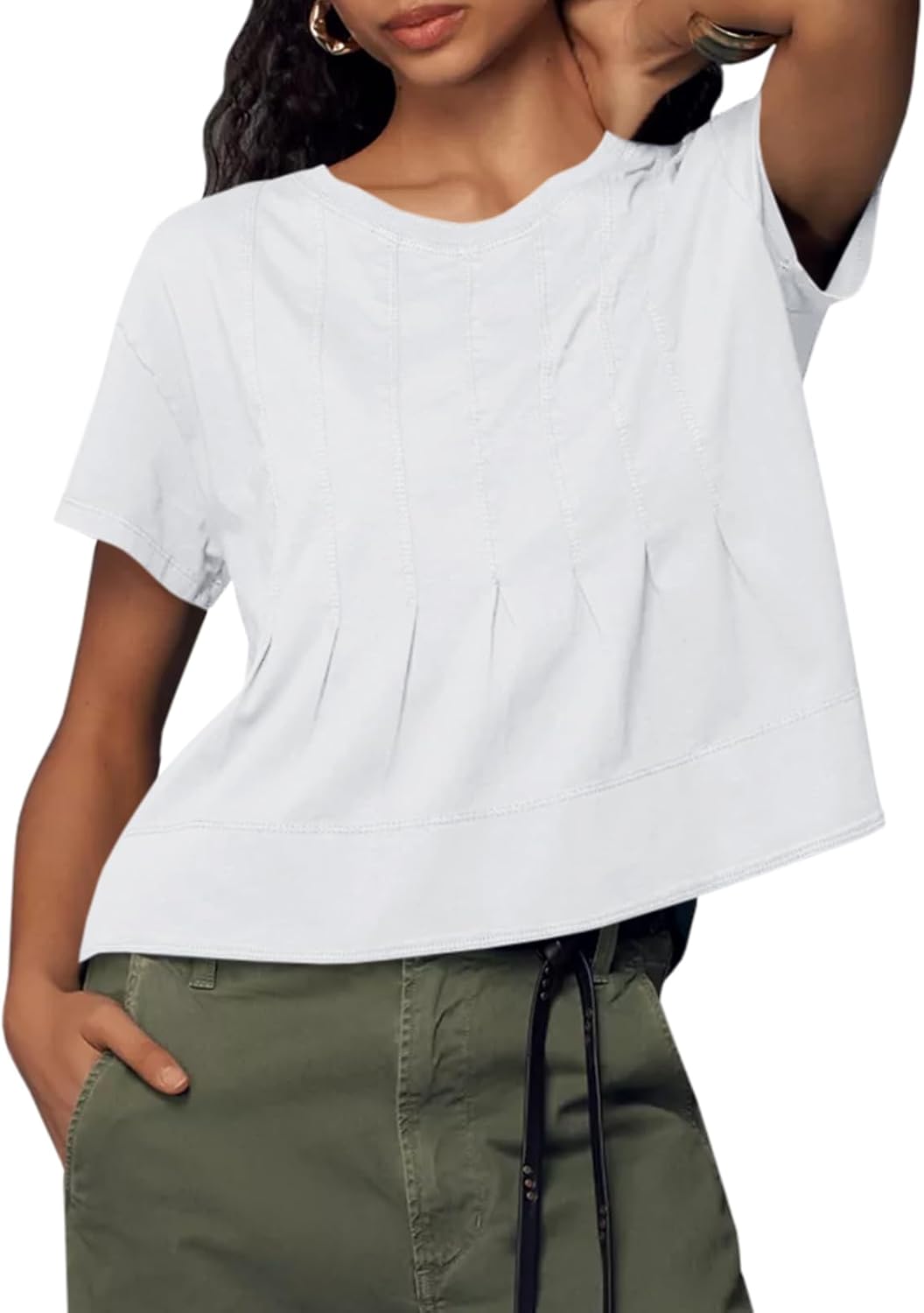 Tankaneo Womens Babydoll Tops Short Sleeve Peplum Pleated Summer T-Shirts Casual Loose Fit Flowy Tshirts 2026 - Image 2