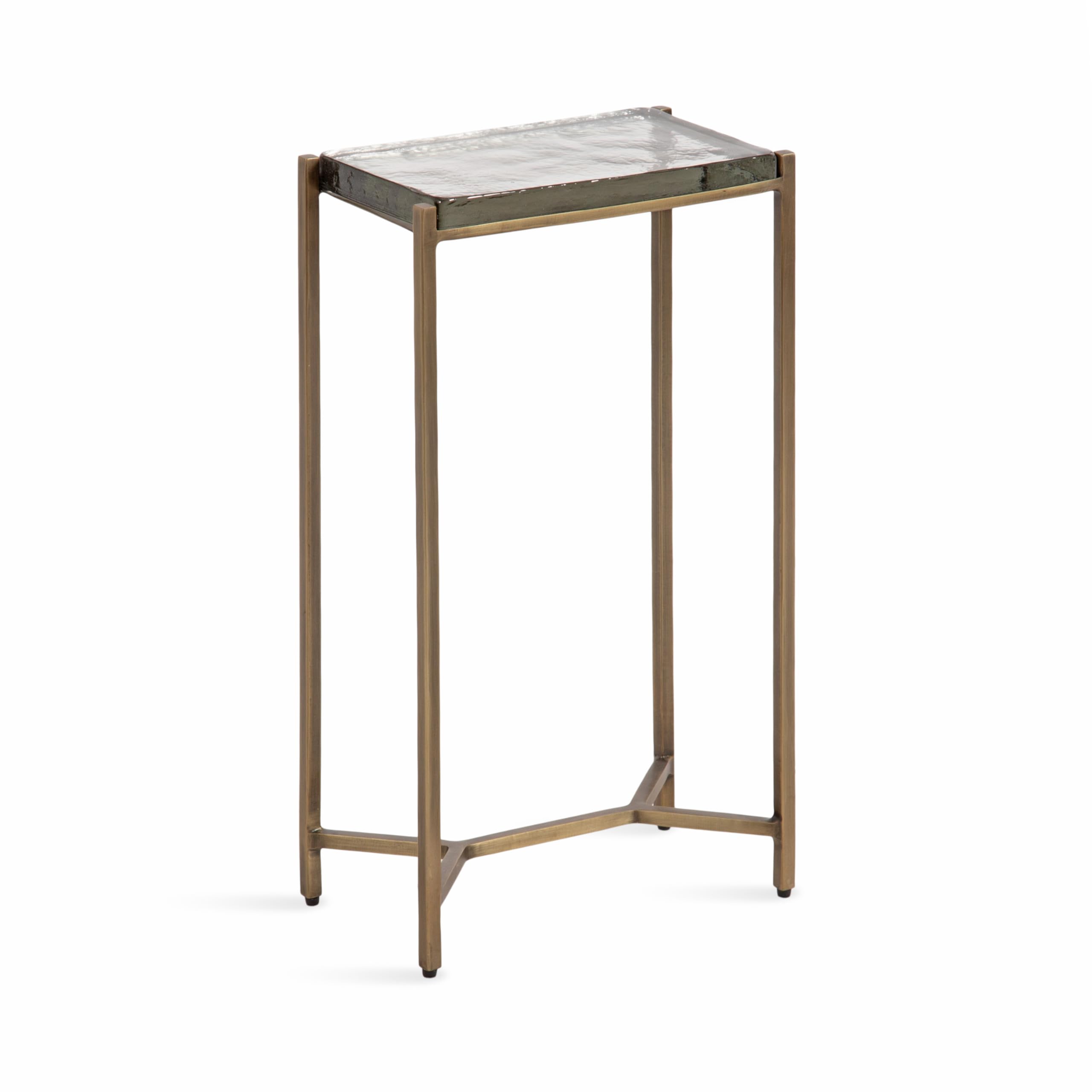 Kate and Laurel Aguilar Modern Glam Slim Side Table; 12 x 7 x 22; Clear Glass and Antique Brass; Decorative Narrow End Table for Use as Skinny Bedroom Nightstand or Living Room Accent
