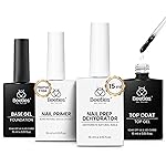 Beetles 4 Pcs 15ml Gel Top Coat and Base Coat Set with Nail Dehydrator and Primer Professional Nail Prep Acid-Free & Hema-Free Dehydrate Bond Primer Set for Acrylic & Gel Nail Polish Nail Gifts