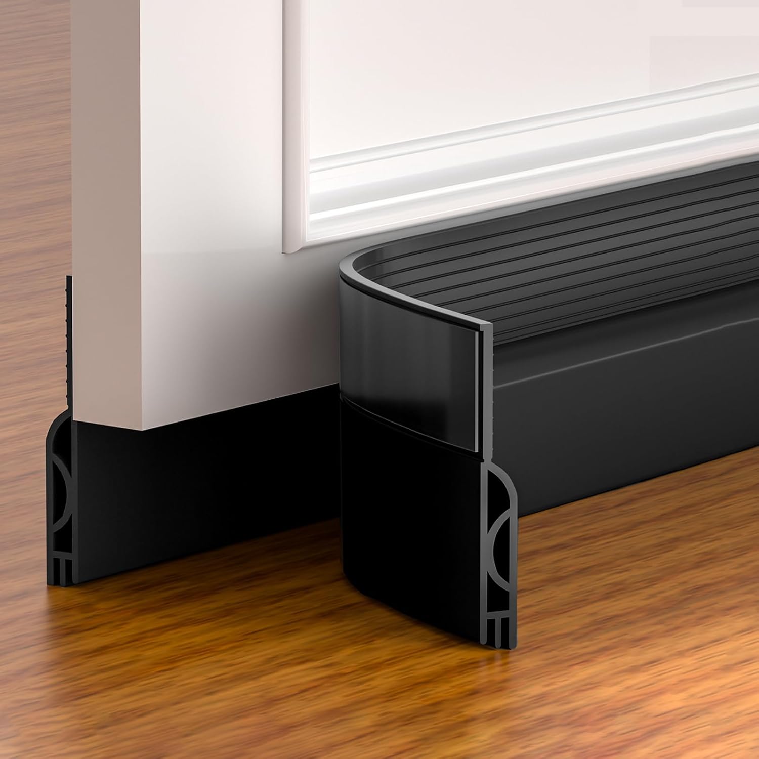 door draft stopper,adjustable door sweep for bottom of door,silicone weather stripping door bottom seal blocker air noise,under door gap filler for interior/exterior doors(black, 39inch) 39inch black