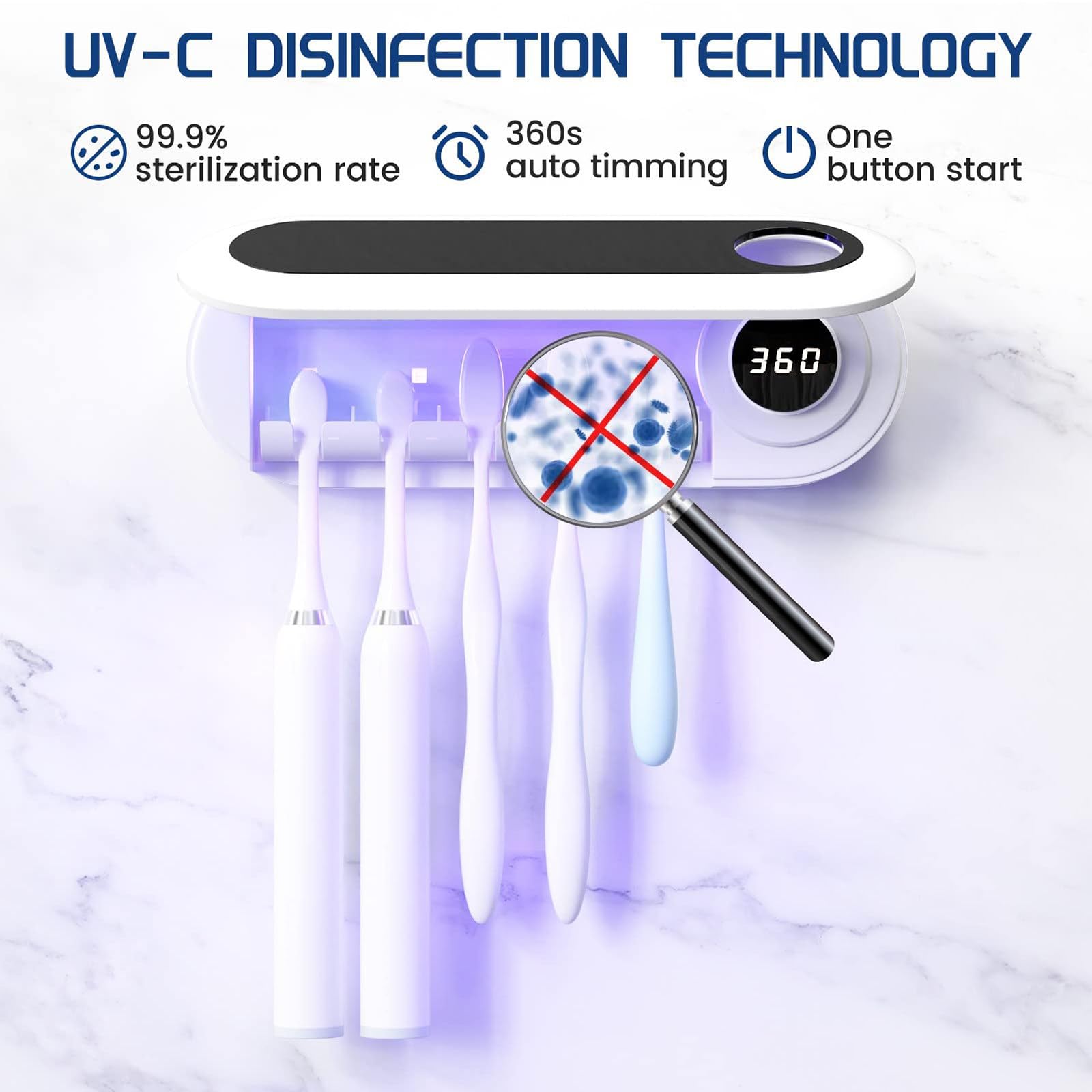 Esterilizador de cepillos de Dientes - Esterilizador y Soporte para cepillos de Dientes UV - 5 bandejas para cepillos de Dientes - Montado en la Pared inalámbrico