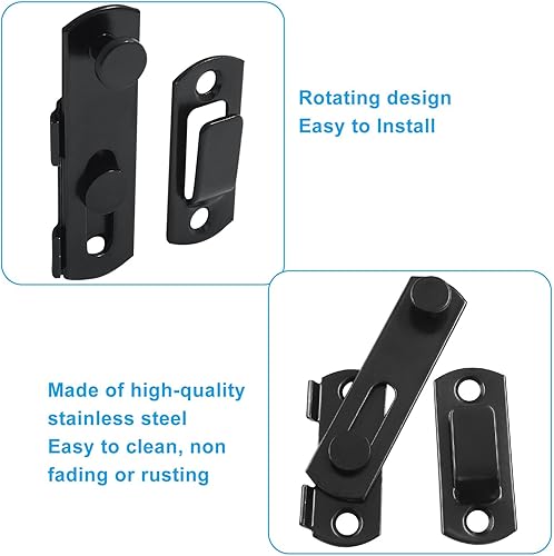 Miniatura 3 de Waziaqoc 2 pestillos para puerta de granero, cerradura de puerta corrediza de granero de 2.75 x 2.02 pulgadas, pestillos de puerta de acero