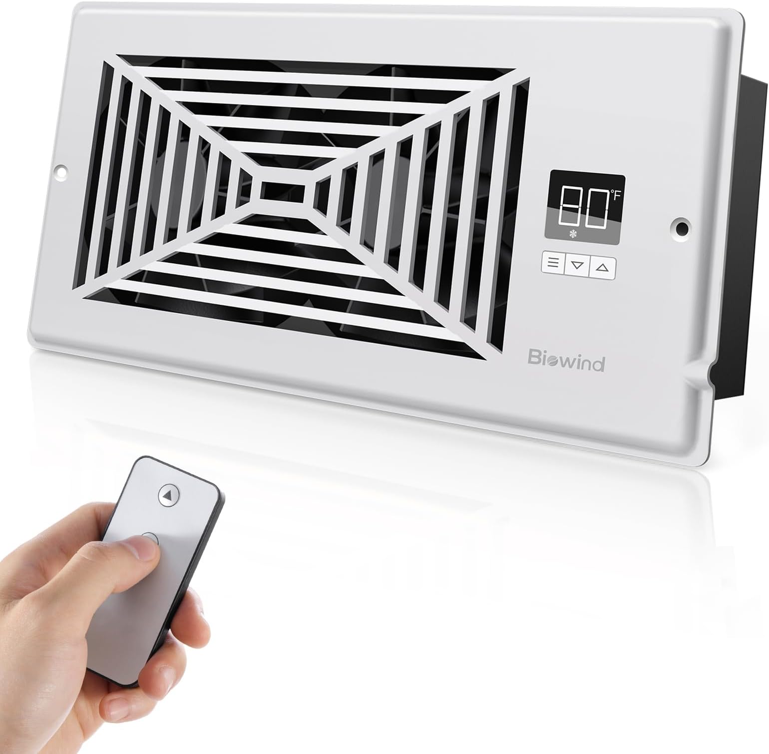 BIOWIND Smart Register Vent, Quiet Register Booster Fan Fits 4'' x 10'' Register Holes with Remote Control and Thermostat Control, Heating Cooling Ventilation Air Vent Fan - White