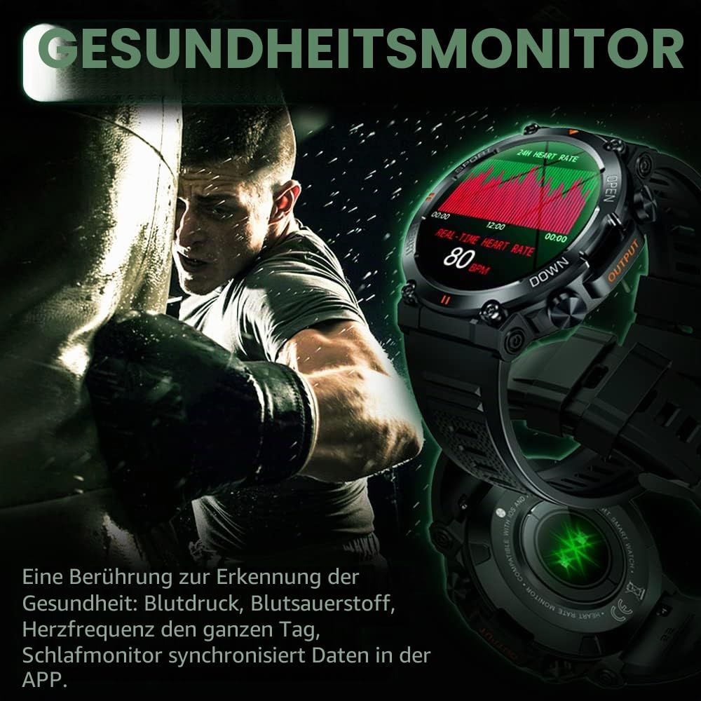 Smartwatch Herren mit Telefonfunktion, 1.39 Zoll 360 * 360HD, Fitness Uhr Männer Musiksteuerung, Herzfrequenz, Schrittzähler, Kalorien usw. Fitness Tracker für Männer iOS Android (Schwarz)