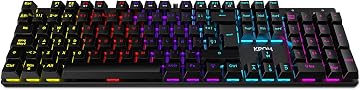 KROM KASIC – Teclado mecánico Gaming RGB con switches Rojos, Layout español, retroiluminación Rainbow, 25 Teclas Anti-ghosting y 12 Multimedia, Modo Juego, conexión USB – Negro