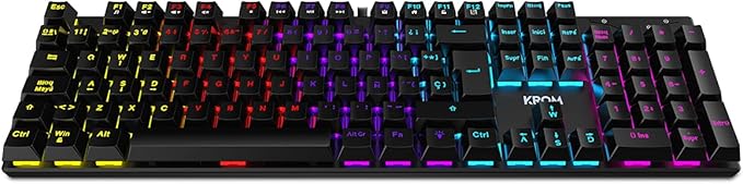 KROM KASIC - Teclado Gaming mecánico, RGB Rainbow, Modo juego, intercambio teclas WASD y dirección, Windows 7/8/10/Vista, USB, Layout español, Color Negro.