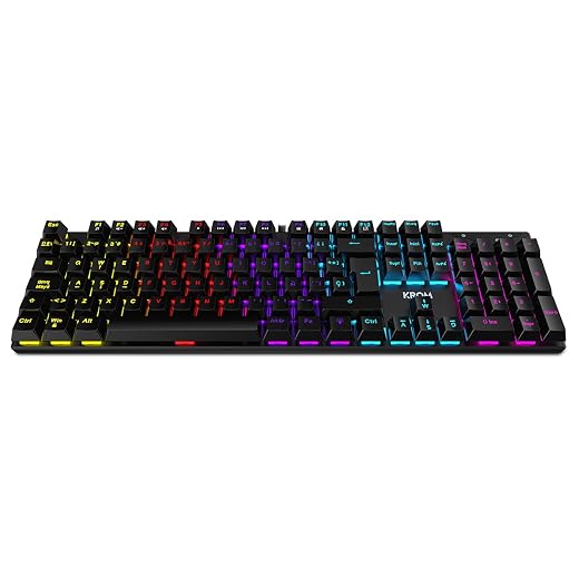 KROM KASIC – RGB Mechanical Gaming Keyboard with Red Switches, Spanish Layout, Rainbow Backlight, 25 Anti-Ghosting Keys and 12 Multimedia, Game Mode, USB Connection – Black