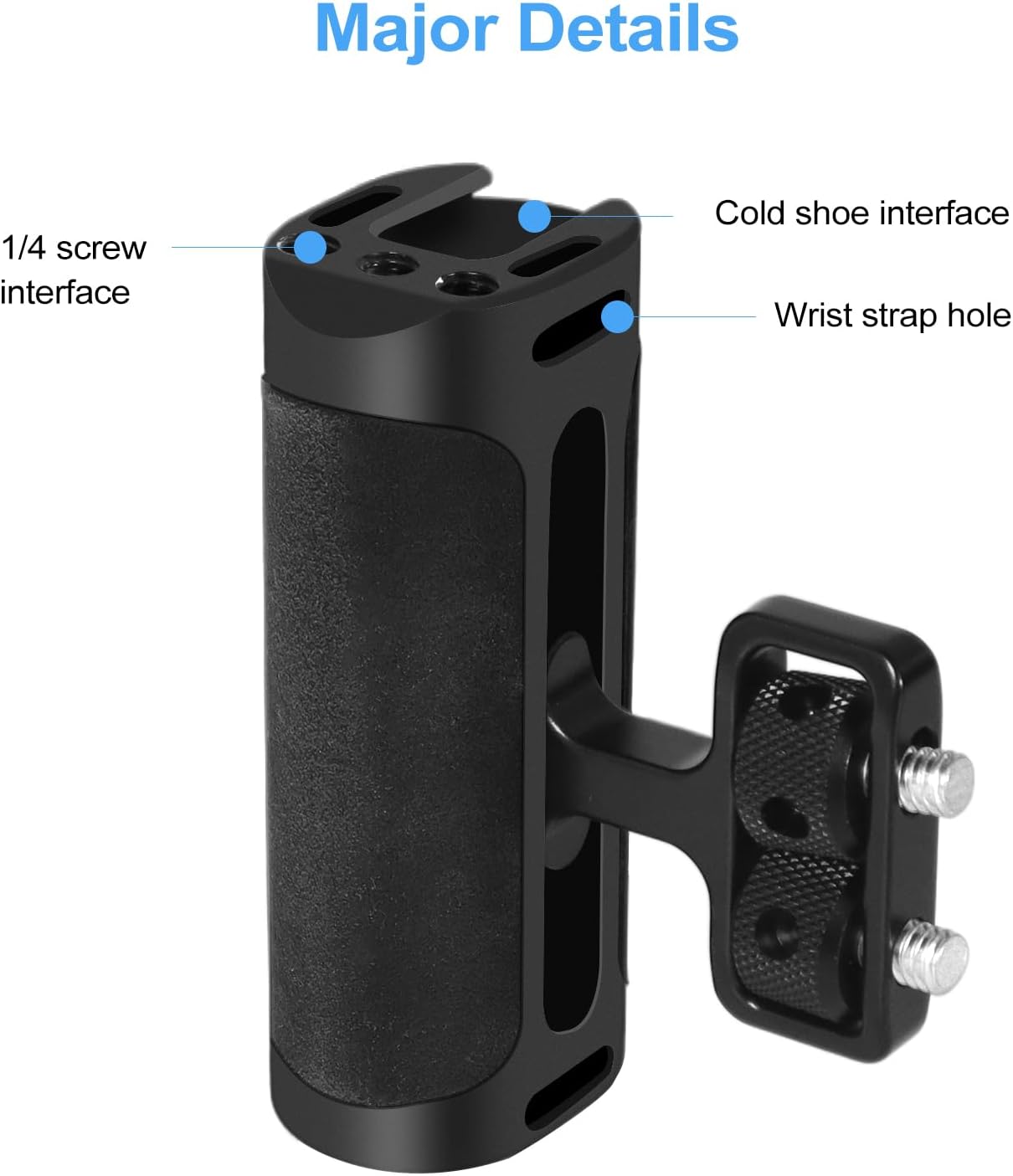 Up and Down Adjustable Left Right Handle Handgrip, Mini Side Handle Handgrip with Cold Shoe Interface and 1/4"-20 Screw Mount for DSLR/Digital Camera Cage