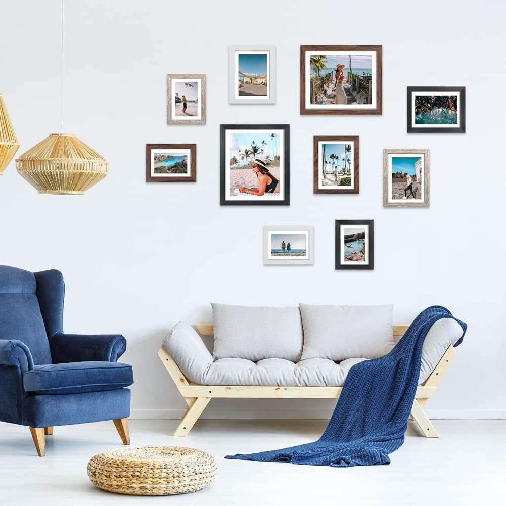Giftgarden 10er Set Bilderrahmen für mehrere Größen Fotos mit Matte, mehrfarbig