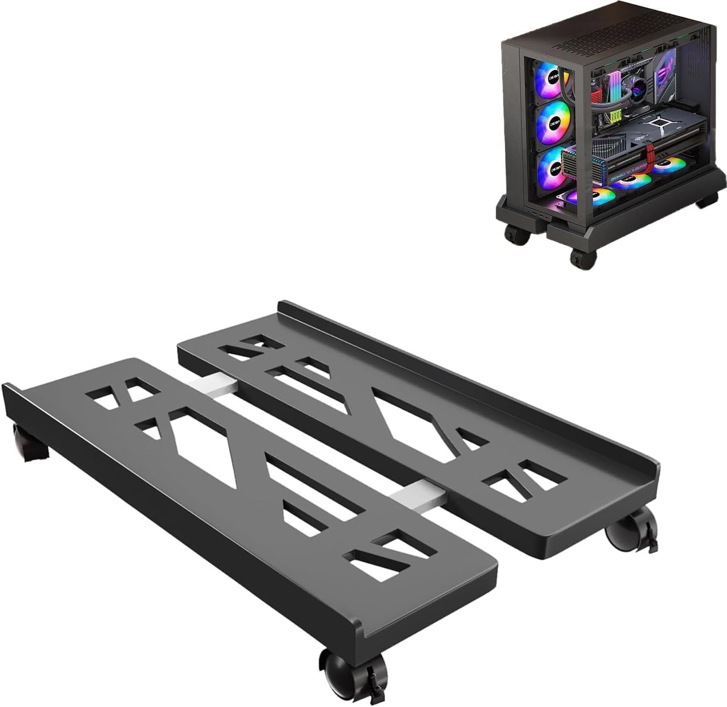 Soporte Torre Ordenador,Soporte pc bajo Mesa,Ideal para Torres de PC, Soporte Universal para CPU con Cuatro Ruedas, Soporte móvil para CPU y Carrito para CPU Debajo de escritorios Gaming. Negro.
