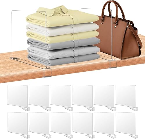 Miniatura 8 de Paquete de 6 Separadores de Estantes de Acrílico Transparente para Organización de Closet, Organizadores de Bolsos para Closet, Divisores de Ropa,