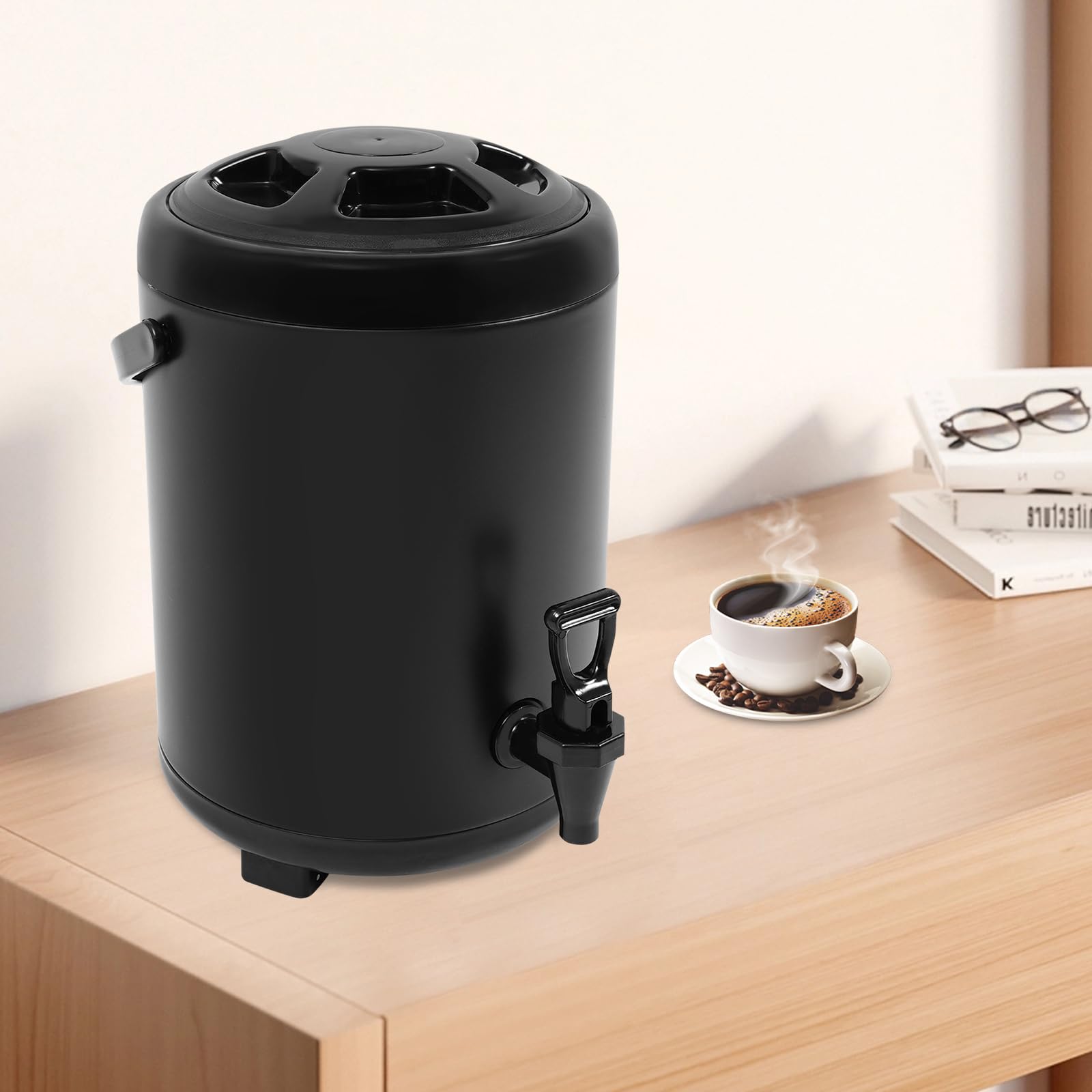 Dispenser per bevande isolato, 8 l, in acciaio inox, dispenser per bevande calde e fredde, contenitore termico con rubinetto e maniglia per caffè, cioccolato, tè al latte, succo (nero)