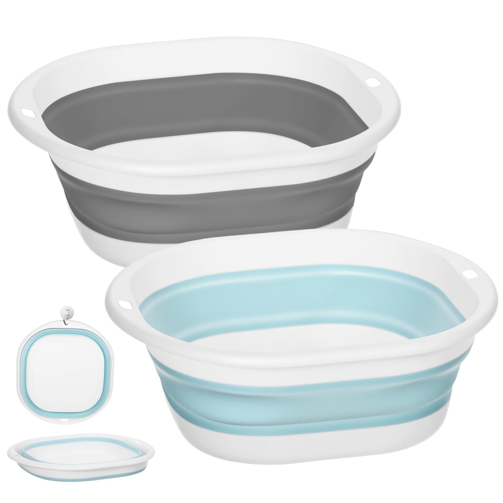JJUNW 2Pcs Collapsible Washing Up Bowl, Foldable Washing Up Bowls, Top and Tail Bowl Folding Wash Basin, Portable Small Washings Bowls for Camping, Travel, Kitchen,Outdoor Use