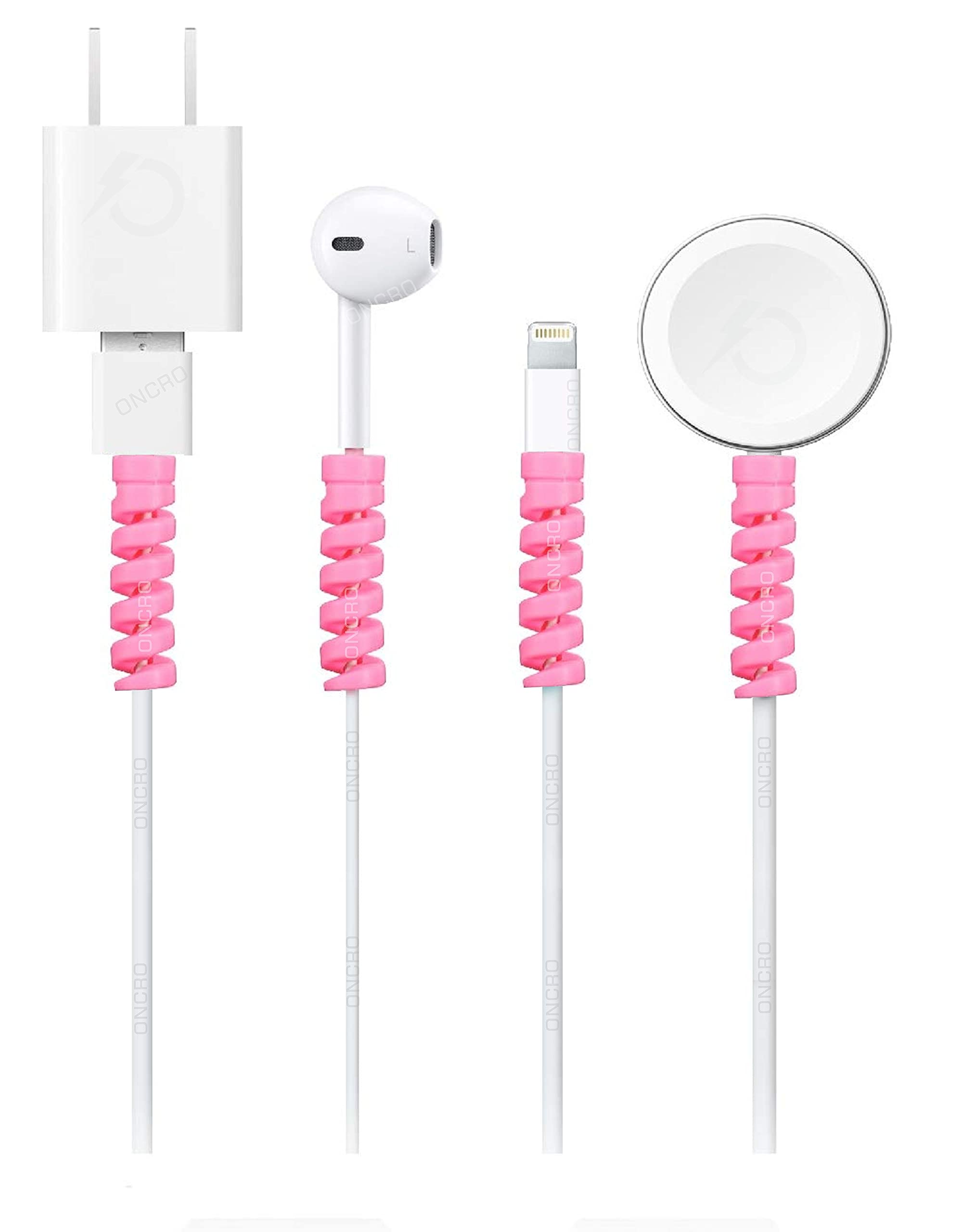 ONCRO® Pack of 4 pcs, Pink, Spiral Charger and USB Cable Protector for iPh- phone, Light_ning, Android, Smartphones, Earphones. Multipurpose Spring Style Silicone Cable Protector-image-24