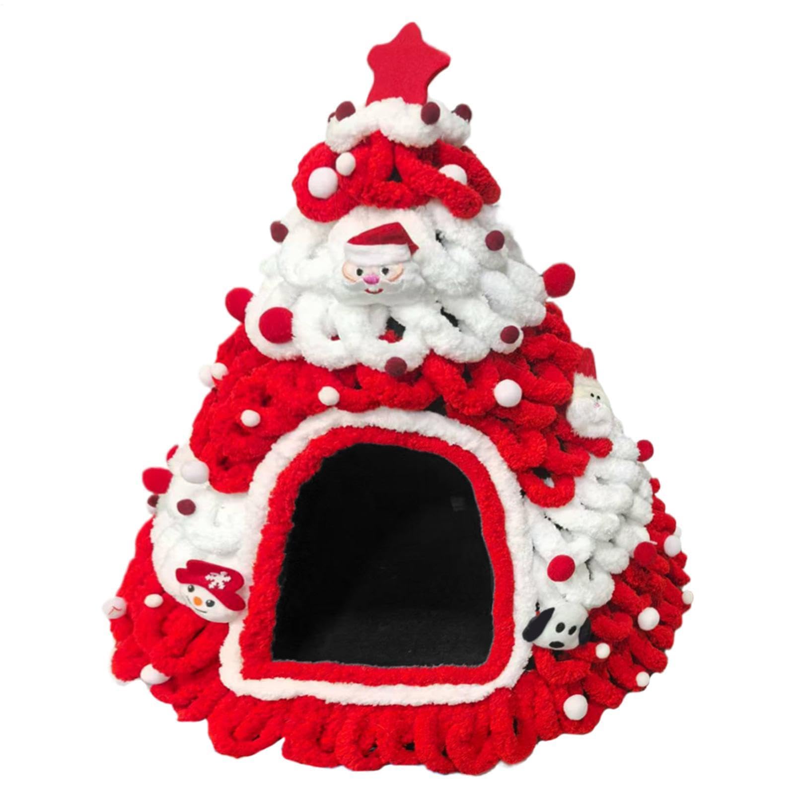 Cuccia natalizia per gatti, design a forma di albero, rifugio lavorato a
