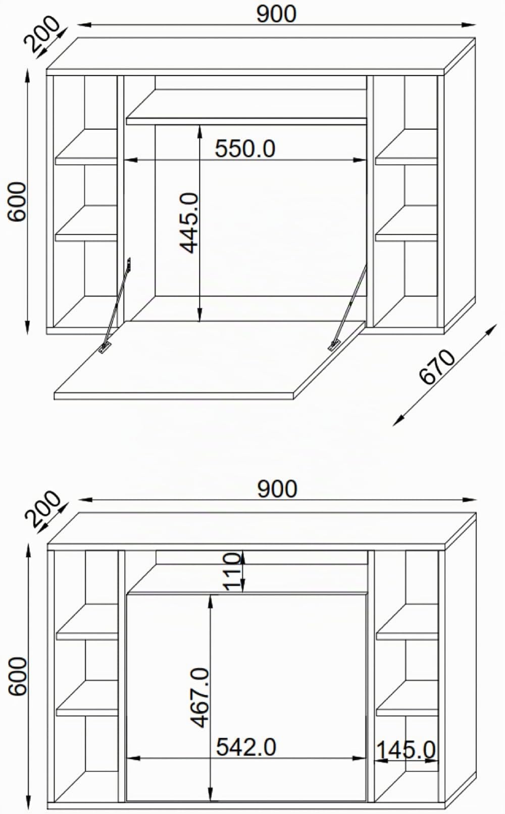 VCM Computertisch hängend | Klapptisch | Wandschreibtisch | Maße ca. H. 60 x B. 90 x T. 20 cm | Schreibtisch - Wandila Grau