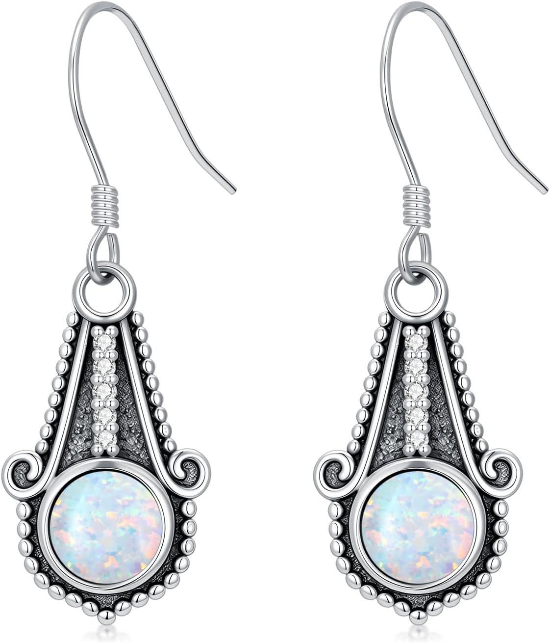 Opal with Genuine Diamond Earrings for Women 925 Sterling Silver Dainty Opal Hooks Dangle Earrings Anniversary Birthday Valentine's Day Jewelry Gift for Her