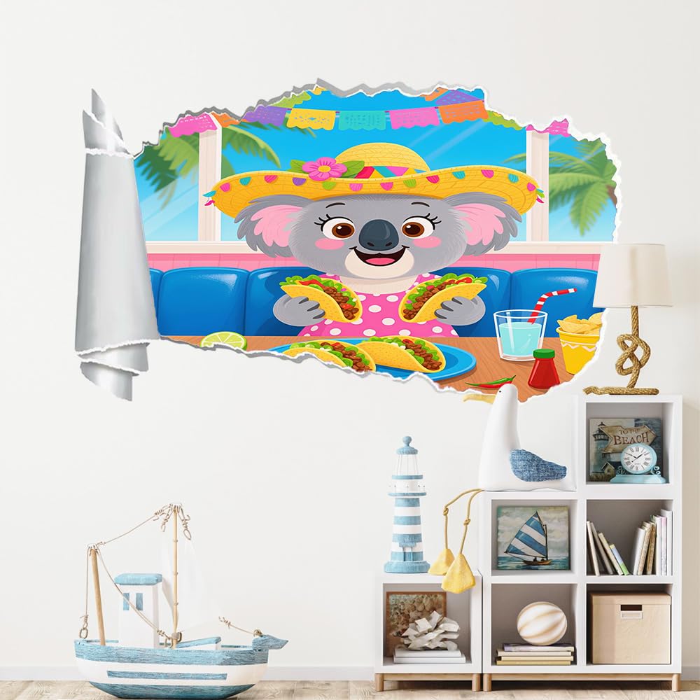 Adesivi Murali 3D Fracassato Animali Koala Decorazione Domestica Smontabile Del Tatuaggio Della Parete Bevande E Cibo Decalcomanie Impermeabili For Baby Room Wall Decor
