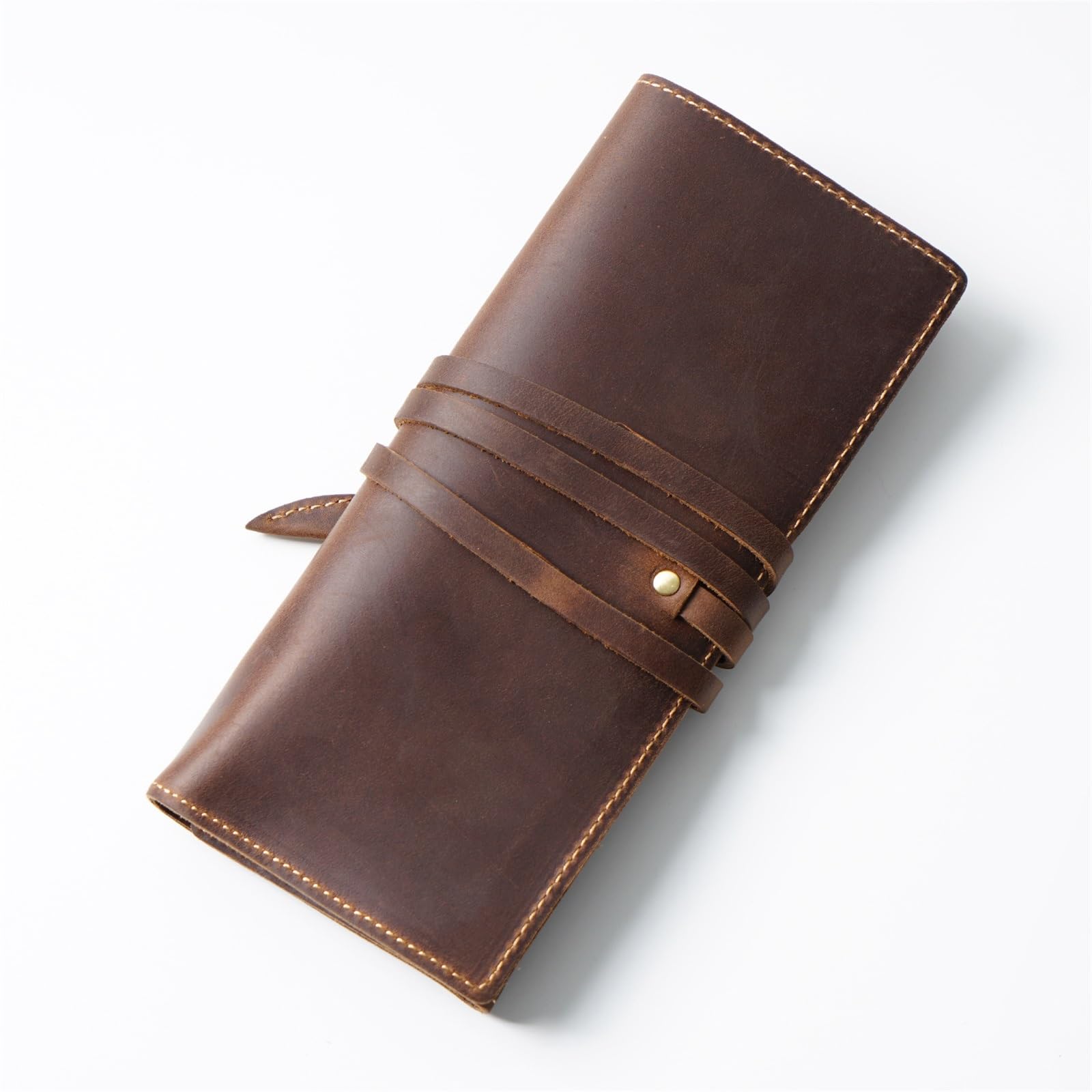 DUMRALBQE Wooden Jewelry Box Leather Pen Curtain Pouch Simple Volume Storage Bag for Storage and Organization(Coffee)
