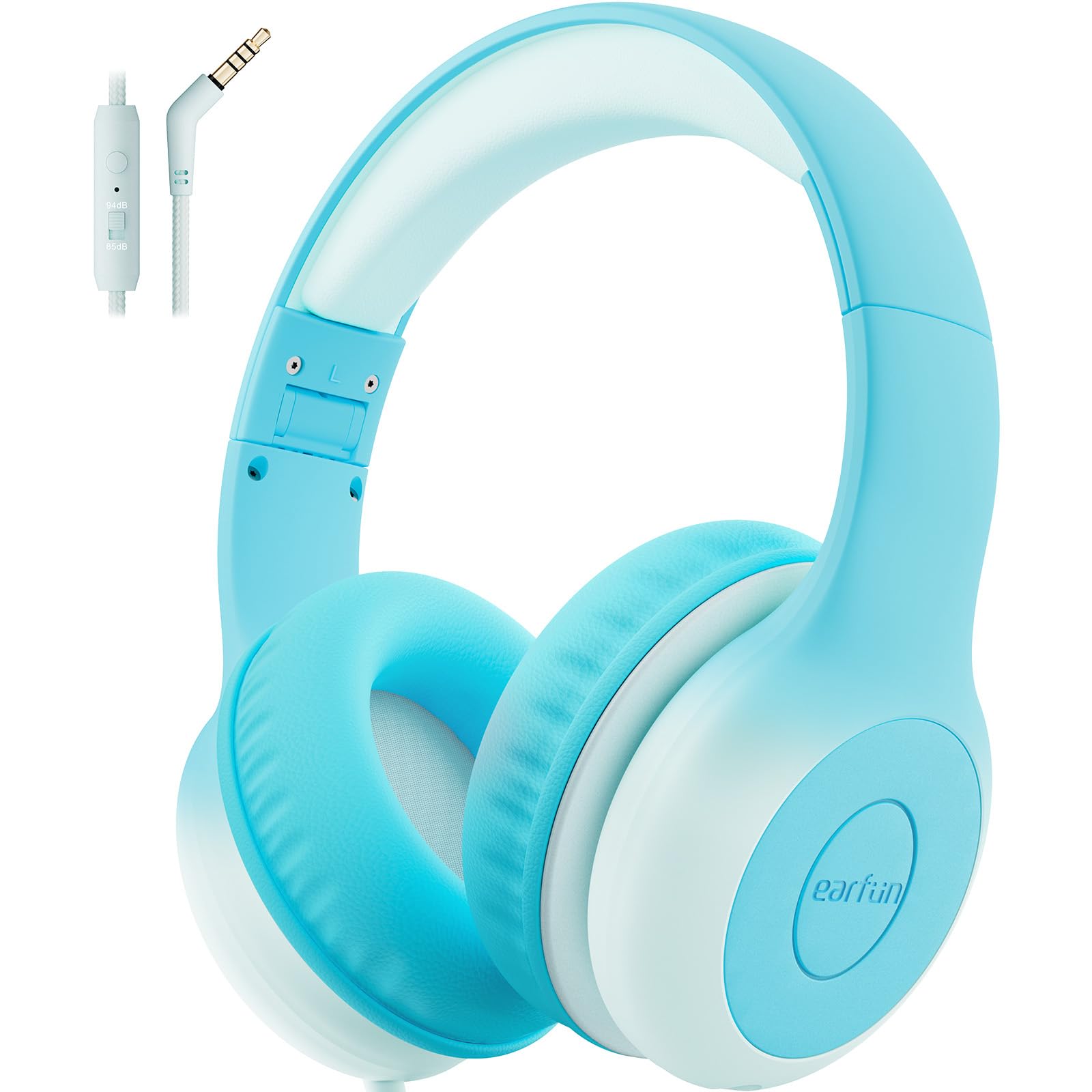 EarFun Kinder Kopfhörer, Kopfhörer Kinder mit Kabel, 85/94dB Lautstärkenbegrenzer, faltbar, verstellbar, Stereo Sound, HD-Mikrofon, Audio-Sharing, Over-Ear Kinderkopfhörer für Schule/Tablet/Reisen