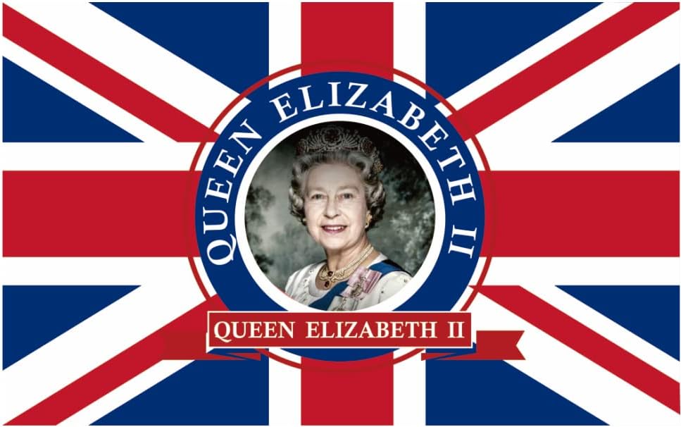 ALPHAWEE Halloween Thanksgiving Christmas New Year Wall Décor, Union Jack Flag for Queen Elizabeth II for Home Decorations, The Queen Bless England Flag 5ft X 4ft