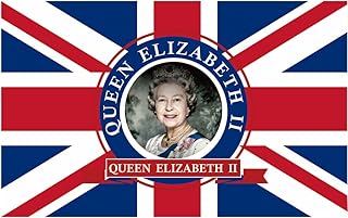 ALPHAWEE Halloween Thanksgiving Christmas New Year Wall Décor, Union Jack Flag for Queen Elizabeth II for Home Decorations, The Queen Bless England Flag 5ft X 4ft