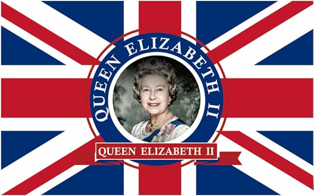 ALPHAWEE Halloween Thanksgiving Christmas New Year Wall Décor, Union Jack Flag for Queen Elizabeth II for Home Decorations, The Queen Bless England Flag 5ft X 4ft