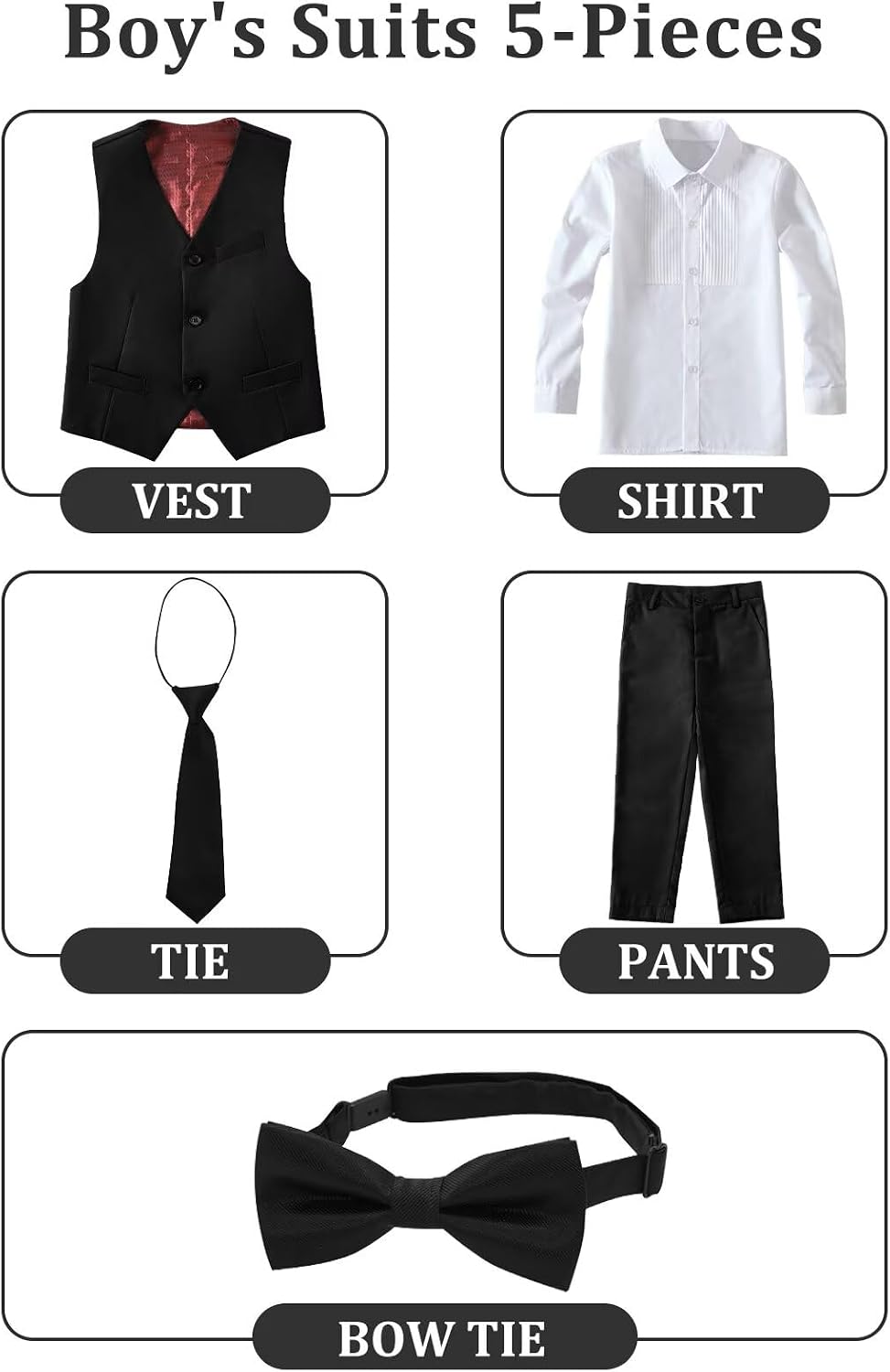 Boys Suit 5 PCS Slim Fit Prom Suits Formal Wedding Outfit Sets for Kids Boy