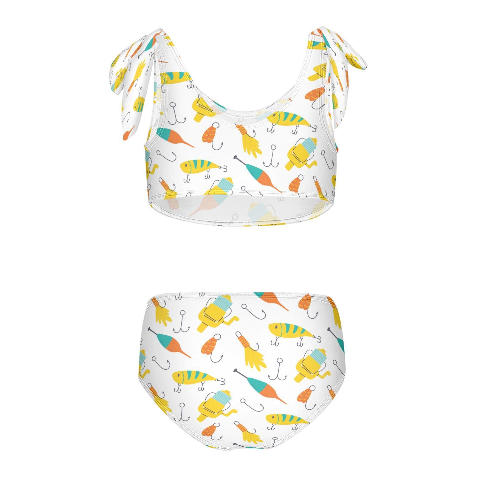 Yellow Fishing Gear Girls Swimsuits 2 Piece Swimwear Bikini Set Beach Bathing Suit for Summer Girl Kids 9-10T