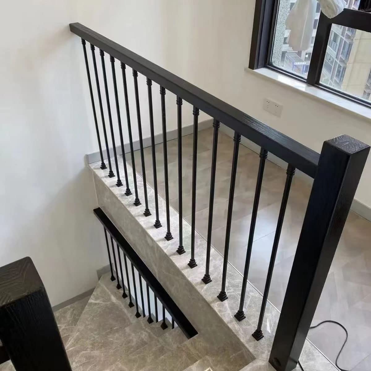 1/2 inch Wrought Iron Balusters Square 1/2" x 44" Hollow Plain Bar Balusters for Staircase Interior Satin Black Metal Railing Iron Spindles for Indoor Stairs (10)