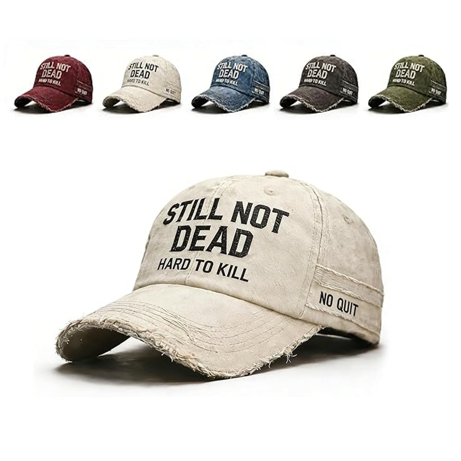 Fokayo Still Not Dead Baseball Caps for Men, Hard to Kill Distressed Dad Hat for Men, Humorous Cap Baseball Hats (White)