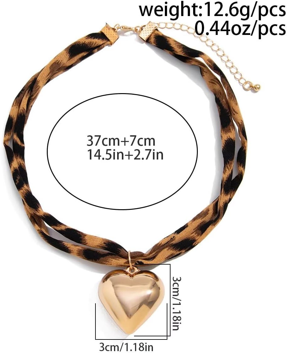 Blue Drop 8 Pcs Leopard Jewelry Set Heart Leopard Print Earrings Necklace Hair Clip Chunky Bangle Bracelet Bohemian Valentine's Jewelry for Women - Image 5