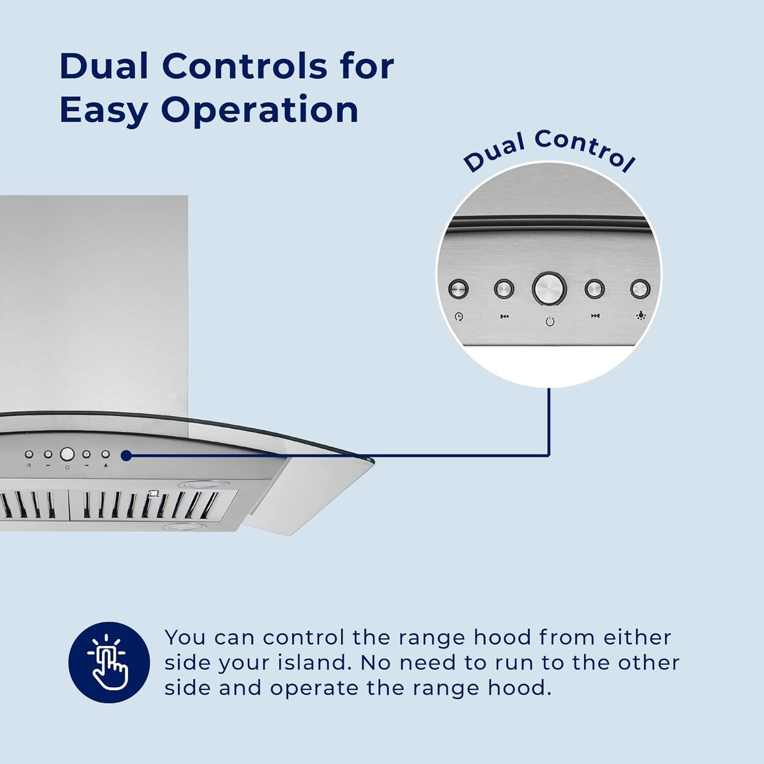 Close-up of the dual control panel on the Hauslane range hood