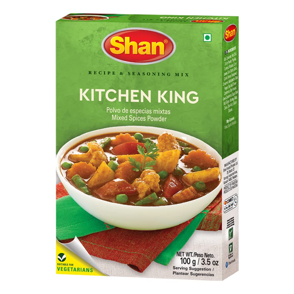 Shan Kitchen King Recipe & Seasoning Mix 100g (3.52oz) Pack of 1 - Mixed Spices Powder - Suitable for Vegetarians - Airtight Bag in a Box