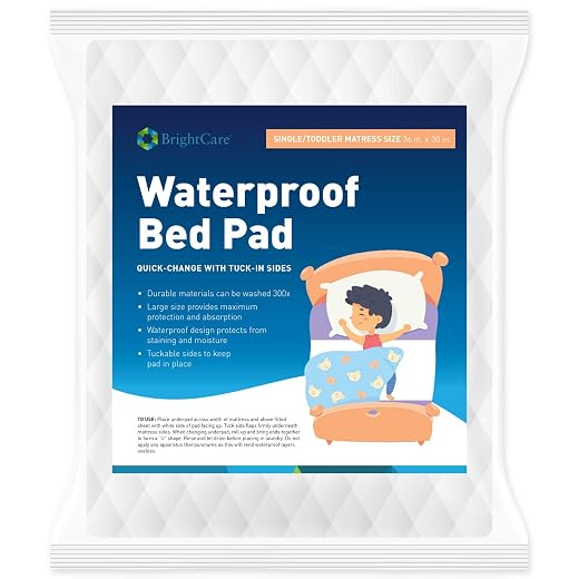 Kids Waterproof Bed Pad - Washable Underpad with Tuck in Sides - Soft Quilted Reusable Bed Wetting Protection for Potty Training Children (Toddler and Single Bed Size) - by BrightCare