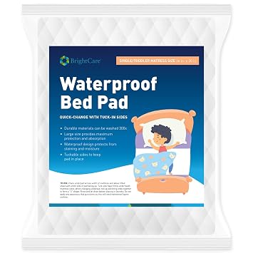 Kids Waterproof Bed Pad - Washable Underpad with Tuck in Sides - Soft Quilted Reusable Bed Wetting Protection for Potty Training Children Toddler and Single Bed Size - by BrightCare