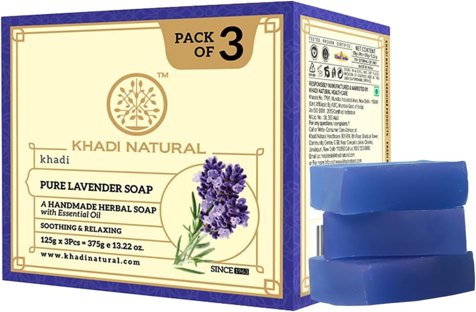 Lavender Soap | Bathing Bar with Essential Oils | Gently Cleanses, Helps Relieve Stress | For Healthy, Soft Skin | Suitable for All Skin Types | Pack of 3 (125g x 3) | 375g