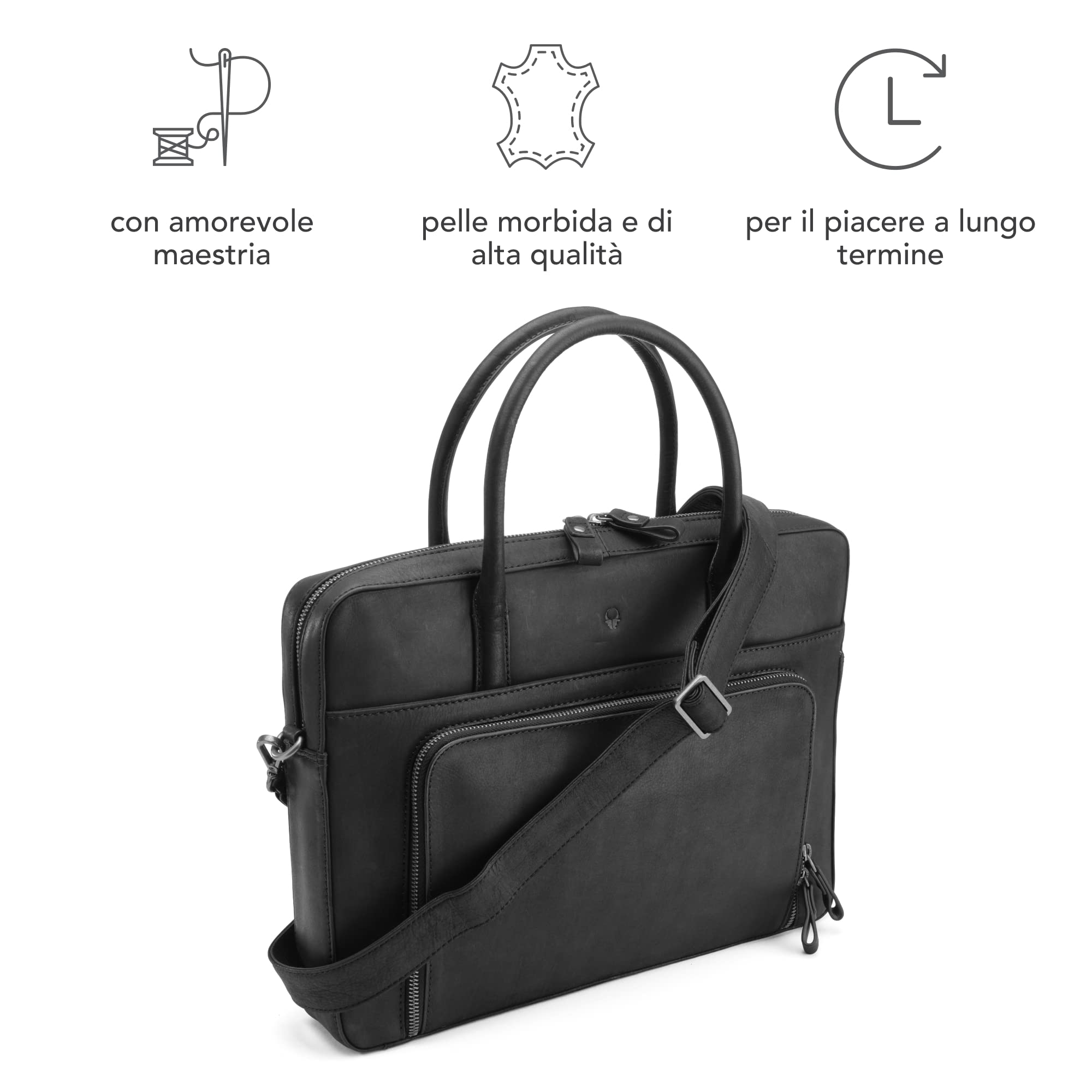 DONBOLSO Borsa per Computer Portatile Nizza | Borsa in Pelle con Scomparto per Laptop | Cartella per Notebook | Borsa a Tracolla per Uomo e Donna | Borsa da Lavoro