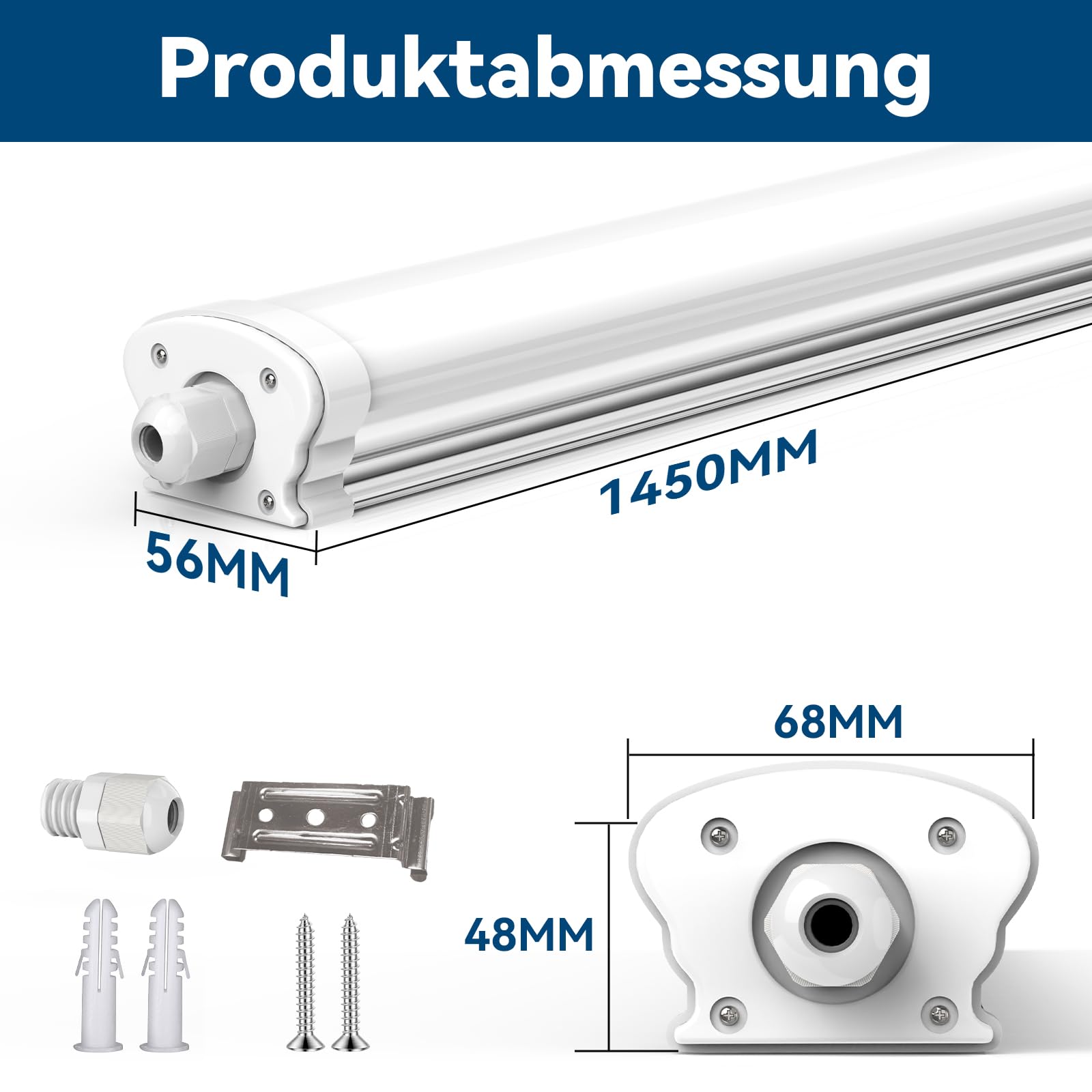 JESLED - 12er Set LED Feuchtraumleuchte 150cm IP65-38W 6500 Lumen - 6500K Neutralweiß - Verknüpfbar - Kellerleuchte, Nassraumleuchte - Feuchtraum Wannenleuchte | Einfache Montage Verknüpfbar Nassraumleuchte, IP65 Wasserfest Lichtleiste für Büro Keller Gar