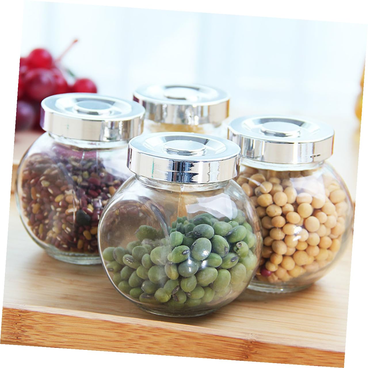Veemoon Set 8 Barattoli in Vetro Chiusura Ermetica da 180 Ml Contenitori per Alimenti e Tè Trasparenti e Compatti per Conservare Frutta Secca e Caramelle in Cucina