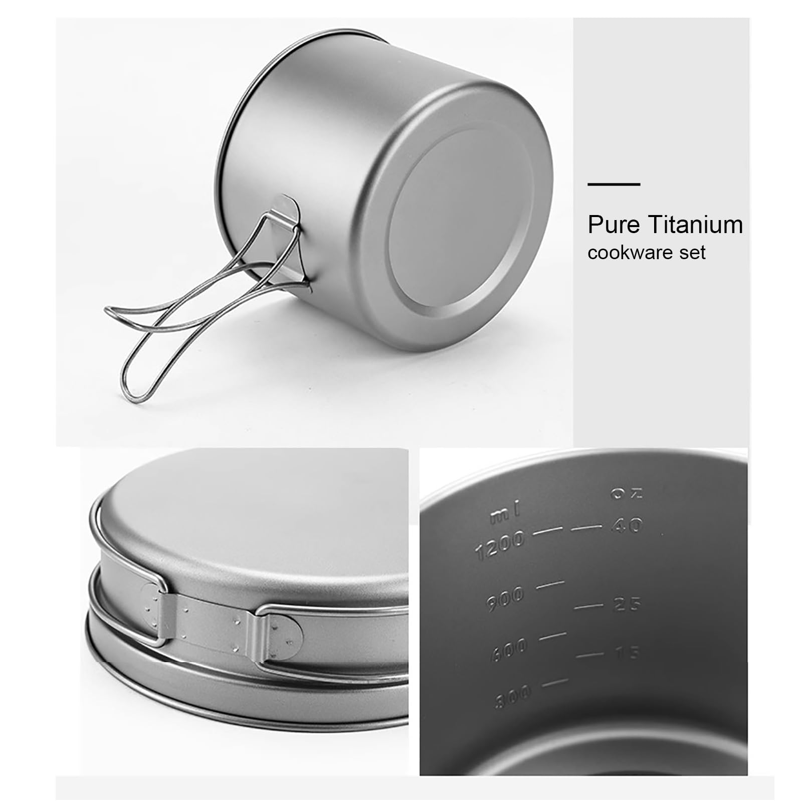Casseroles Camping en Titane, Kit Camping 2 Ustensiles de Cuisine de Camping, Materiel Camping Ultraléger, avec Poignée Pliable, pour la Randonnée