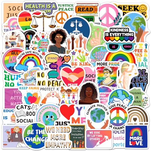 Yqskt 200PCS Social Justice Stickers, Feminist, Equality, Human Rights & Activism Stickers, Social Worker Gifts for Women Teens, Vinyl Decals for Laptop Water Bottle Scrapbook