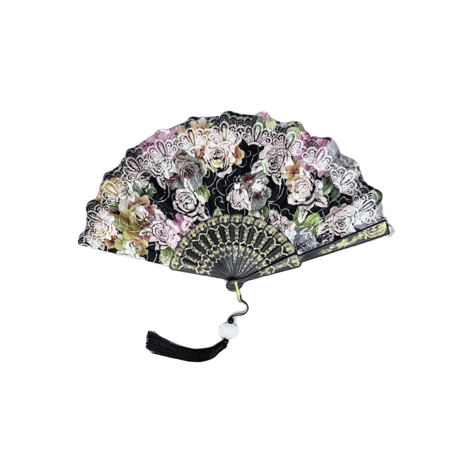 SUNMME Folding Fans Folding Hand Fans Fashion Elegant Flower Rose Folding Fan ChineseFolding Fan Bridal Dancing Props Wedding Gift Decorative(Color:Blauw) (zwart one size)