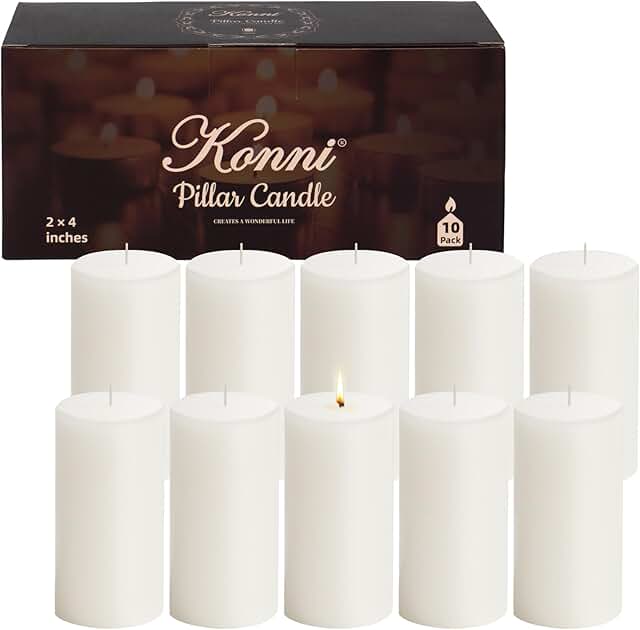 KONNI White Pillar Candles Set of 10, 2