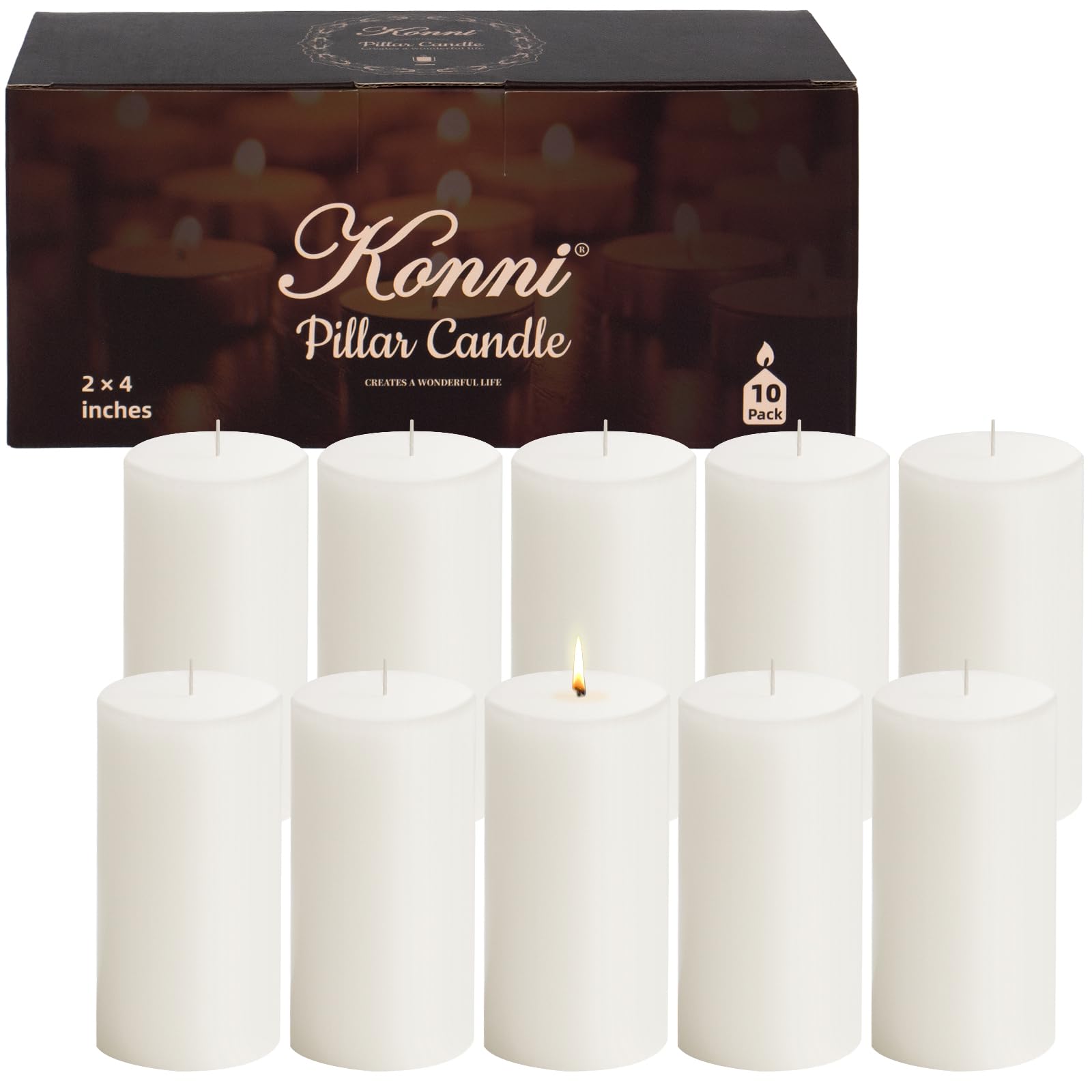 KONNI White Pillar Candles Set of 10, 2